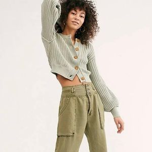 Free People All Yours Cardigan Sweater Chunky Knit Sage Green